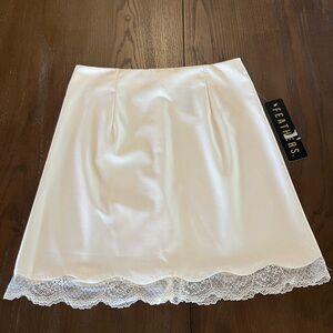 Feathers White Mini Skirt with Lace Trim